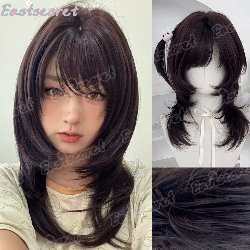 

EAST женский милый синтетический парик Лолиты с прямой челкой, японский высокослойный стиль медузы, полная шапочка, волосы для косплея