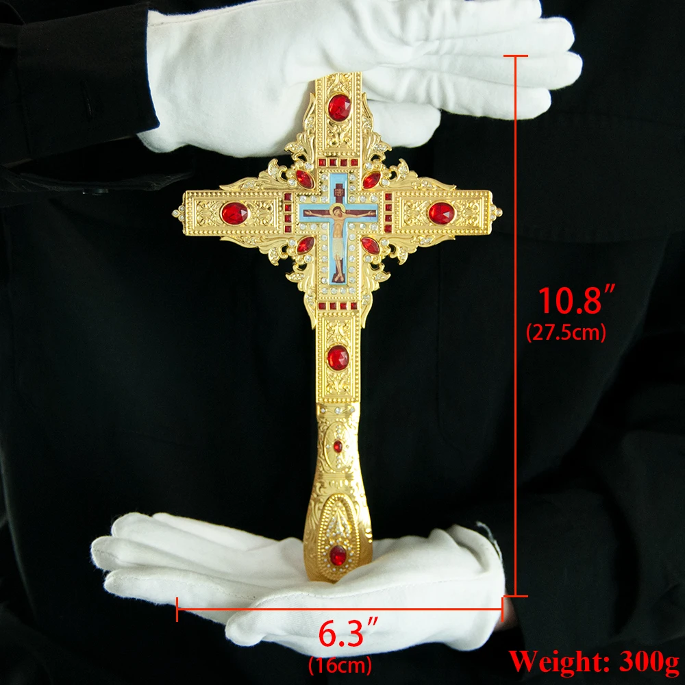 New Eastern Orthodox Church Ceremony Handheld Cross Family Prayer Alloy Cross Available in Gold and Silver