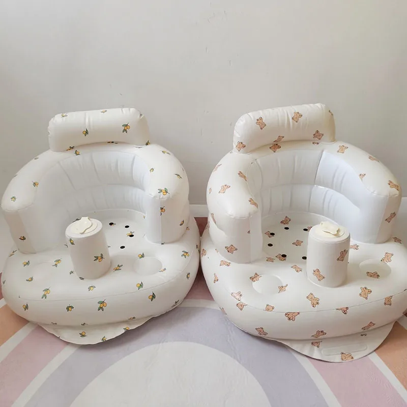 2024 Infant Shining Baby Inflatable Sofa Children Puff Portable Bath Chairs PVC Multifunctional Seat Practice Sitting Bath Stool