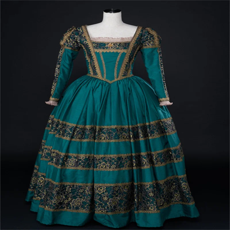 Disfraz victoriano de la Reina Isabelina Tudor, vestido de baile de recreación de teatro de corte real renacentista