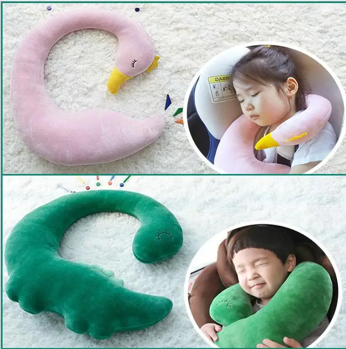 New Kawaii Plush Pillow Car Shoulder Guard Crystal Velvet Neck Pillow Animal Dinosaur Swan Voice Toy Children Girl Birthday Gift