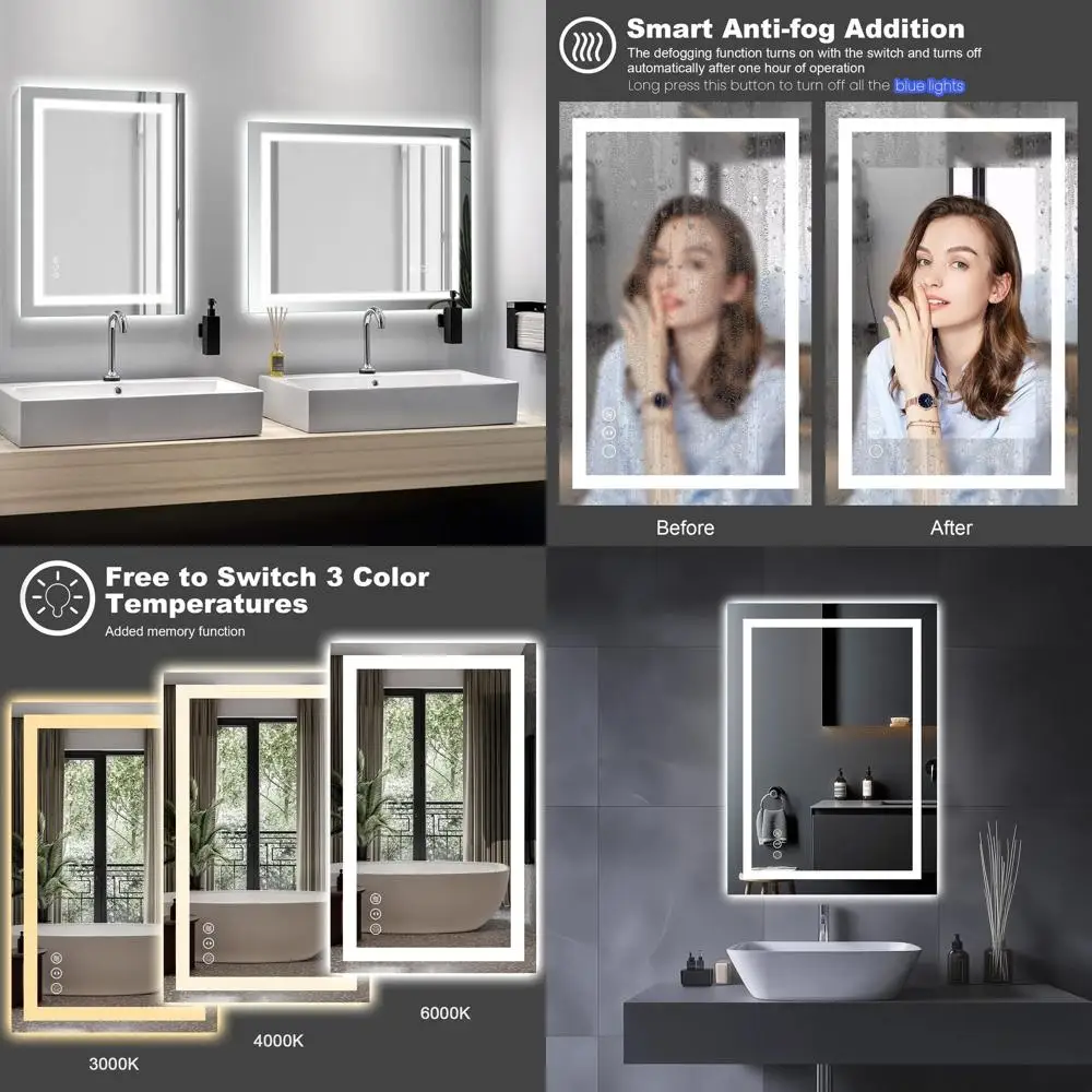 

20 x 28 LED-Illuminated Wall Mount Vanity Mirror with Front Light, Backlight, Step Dimmable, Anti-Fog, Shatterproof, Memory Func