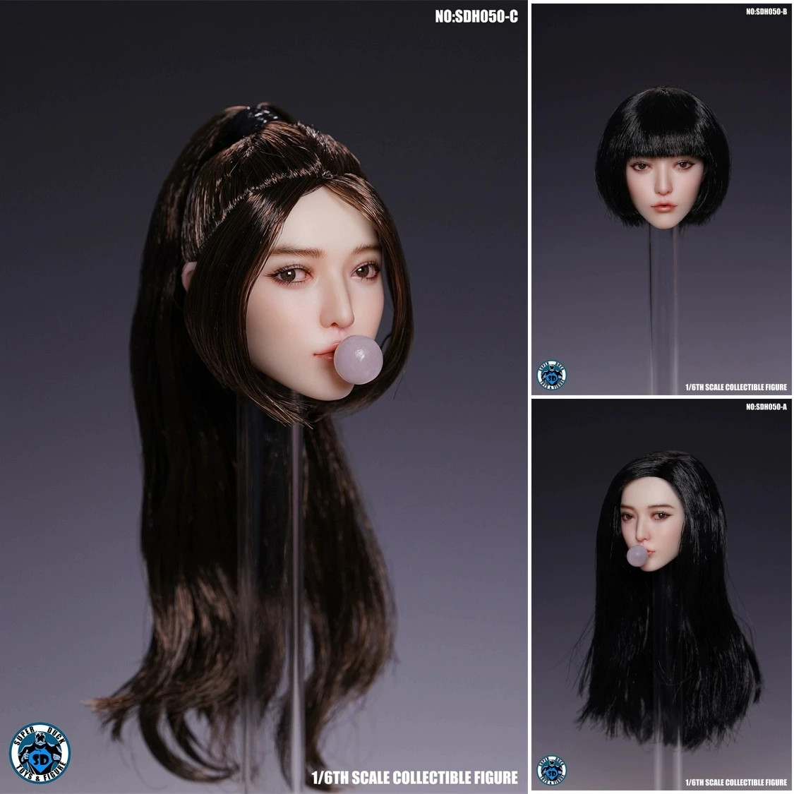

SUPER DUCK SDH050 1/6 Blowing Bubble Girl Head Sculpt Movable Eye Female Head Carving Fit 12'' Pale Soldier Action Figure Body