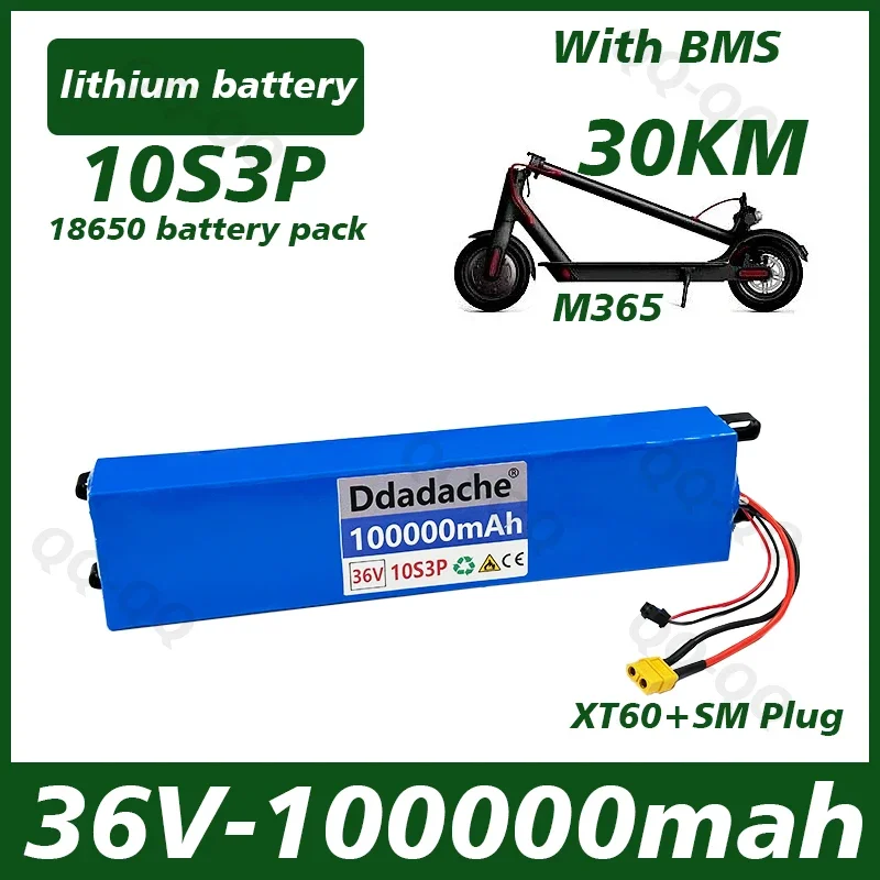 

36V 20Ah 18650 Rechargeable Lithium Battery Pack 10S3P 500W High Power for Modified Bikes Scooter Electric Vehicle,With BMS XT30