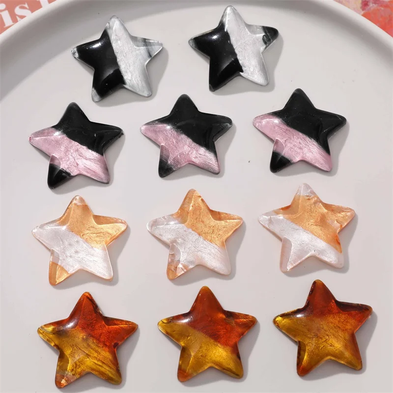 Wholesale 40pcs/lot color pattern print cartoon stars shape resin cabochon beads diy jewelry garment/hair accessory