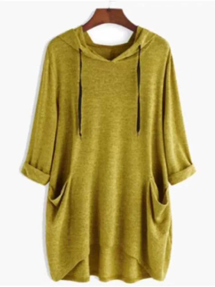 Casual Loose Workout Hoodies Long Hooded Top Women Fashion Solid Color Long Sleeve Sweatshirts Autumn Winter Female Pullover