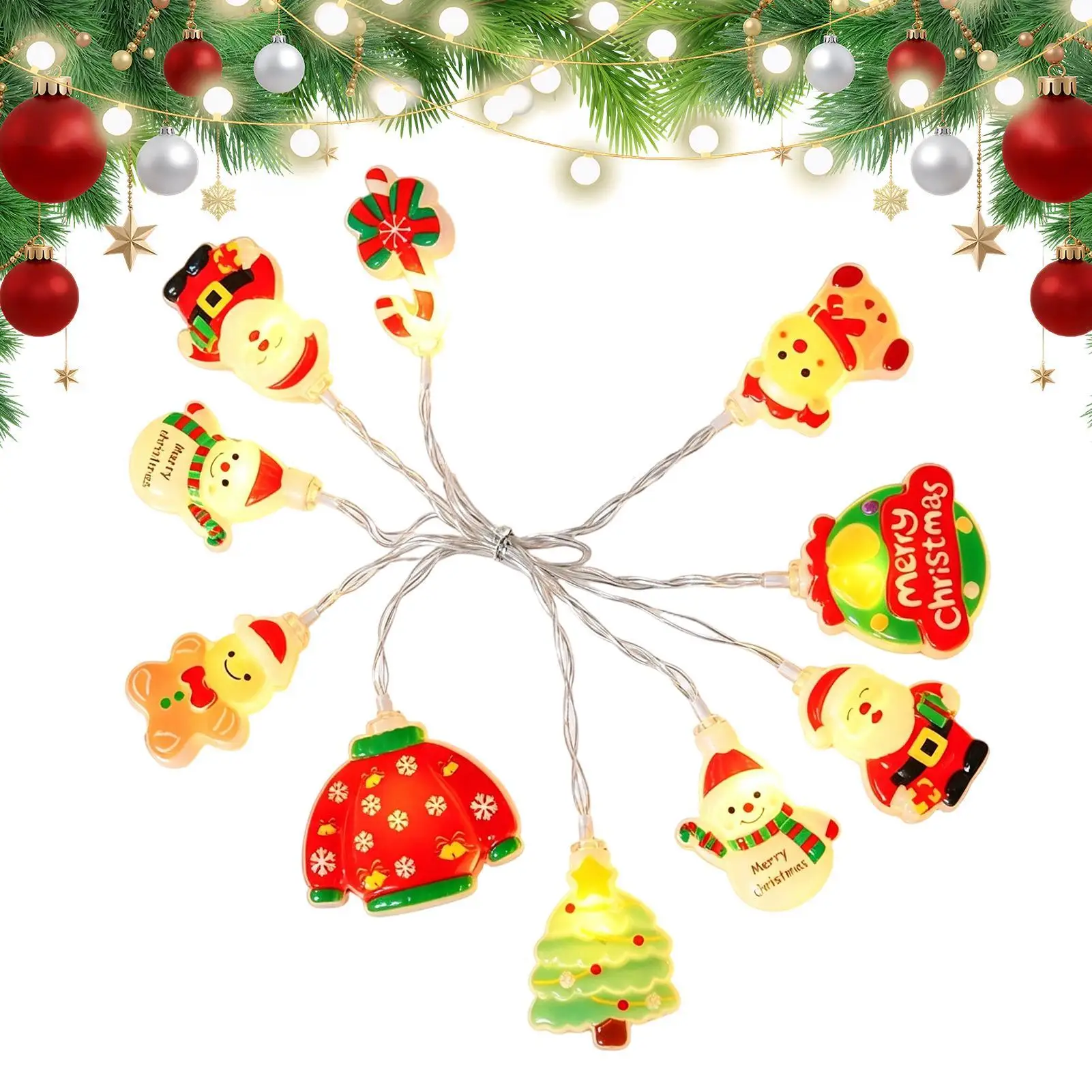 Christmas String Lights Outdoor Decorative Waterproof LED Santa Light Christmas Tree Hangings Decor For Porch Front Door Yard