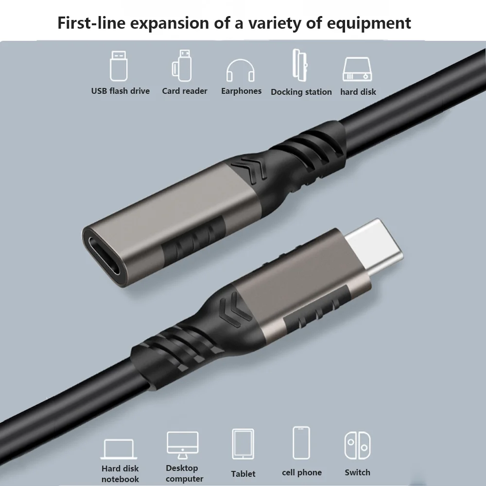 8K 60Hz USB C Male to Female Extension Cord Type-C Cable 20Gbps Data Sync Fast Charge Video Output For iPhone Mac iPad Projector