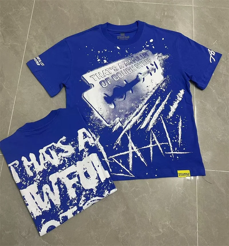 

That's A Awful Lot of Cough Syrup T-Shirts Oversized Hip-hop Print Trend New Blue Short Sleeves Top Tees