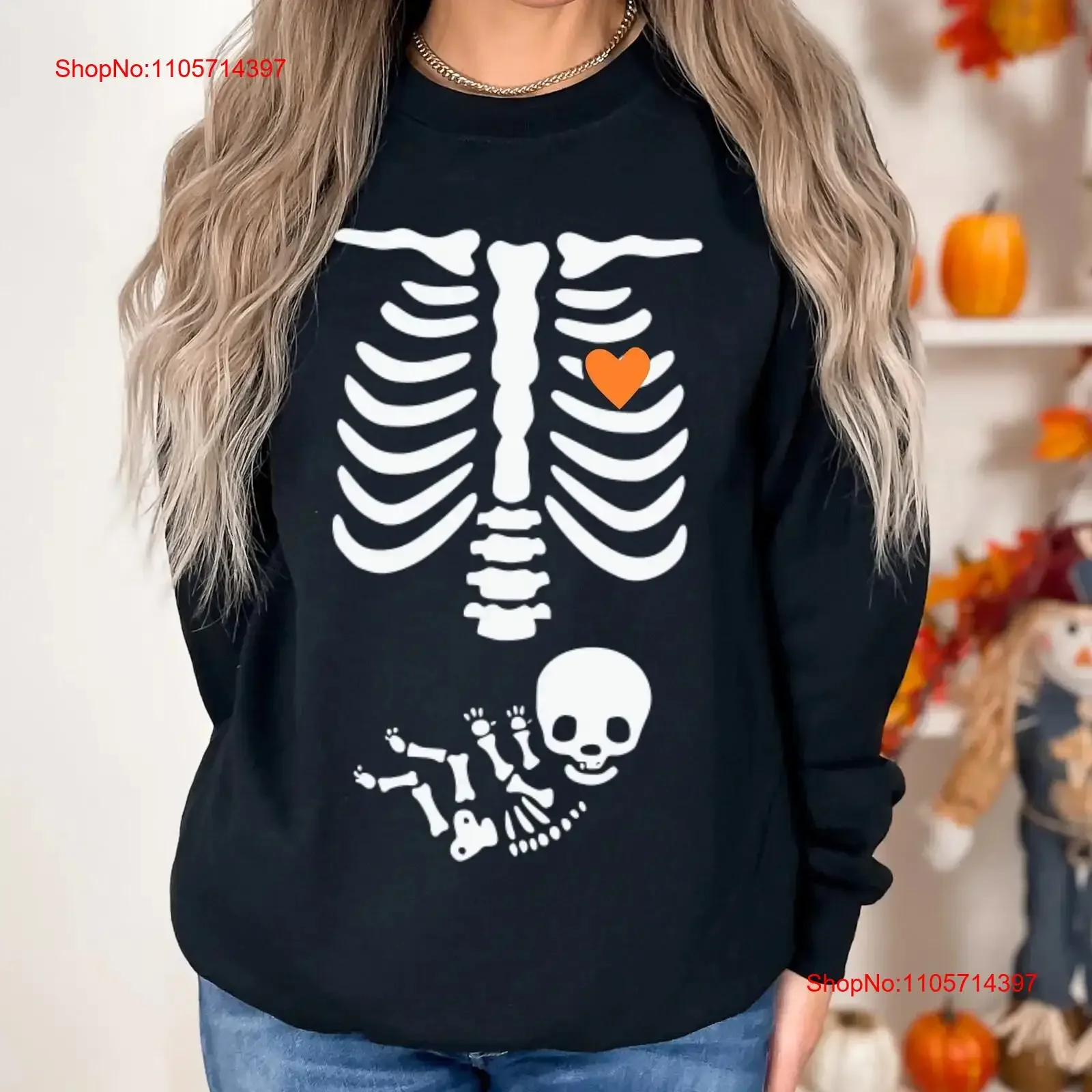 Skeleton Halloween Maternity T Shirt Fun Pregnancy AnnouncemenT For Pregnant Costume SweaT vintage Washed Comfortable Soft