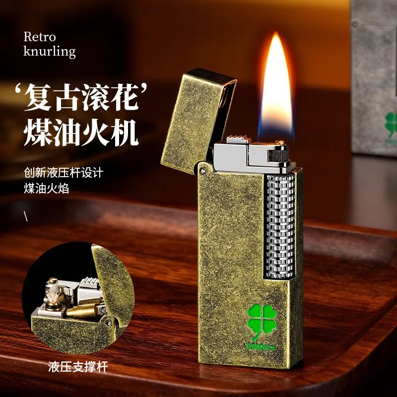 Hydraulic Rod Oil Lighter Retro Grinding Wheel Open Flame Side Slide Lighter Compact Premium Feel Portable Gift For Friends