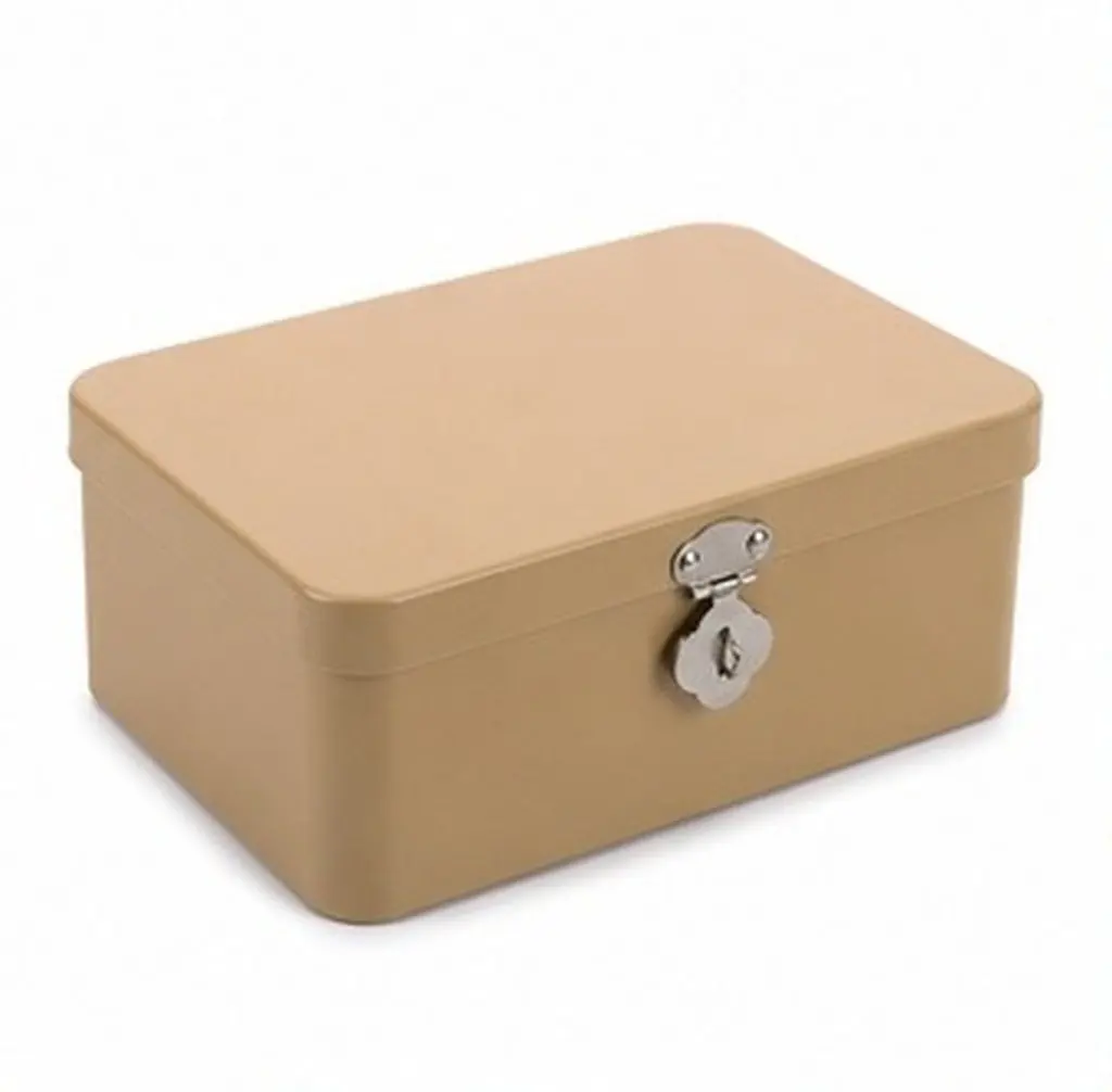 Retro Tinplate Storage Box Vintage Lockable Desktop Storage Chest 6.9x5.1x3in Small Locking Box for Jewelry Stationery Keepsake
