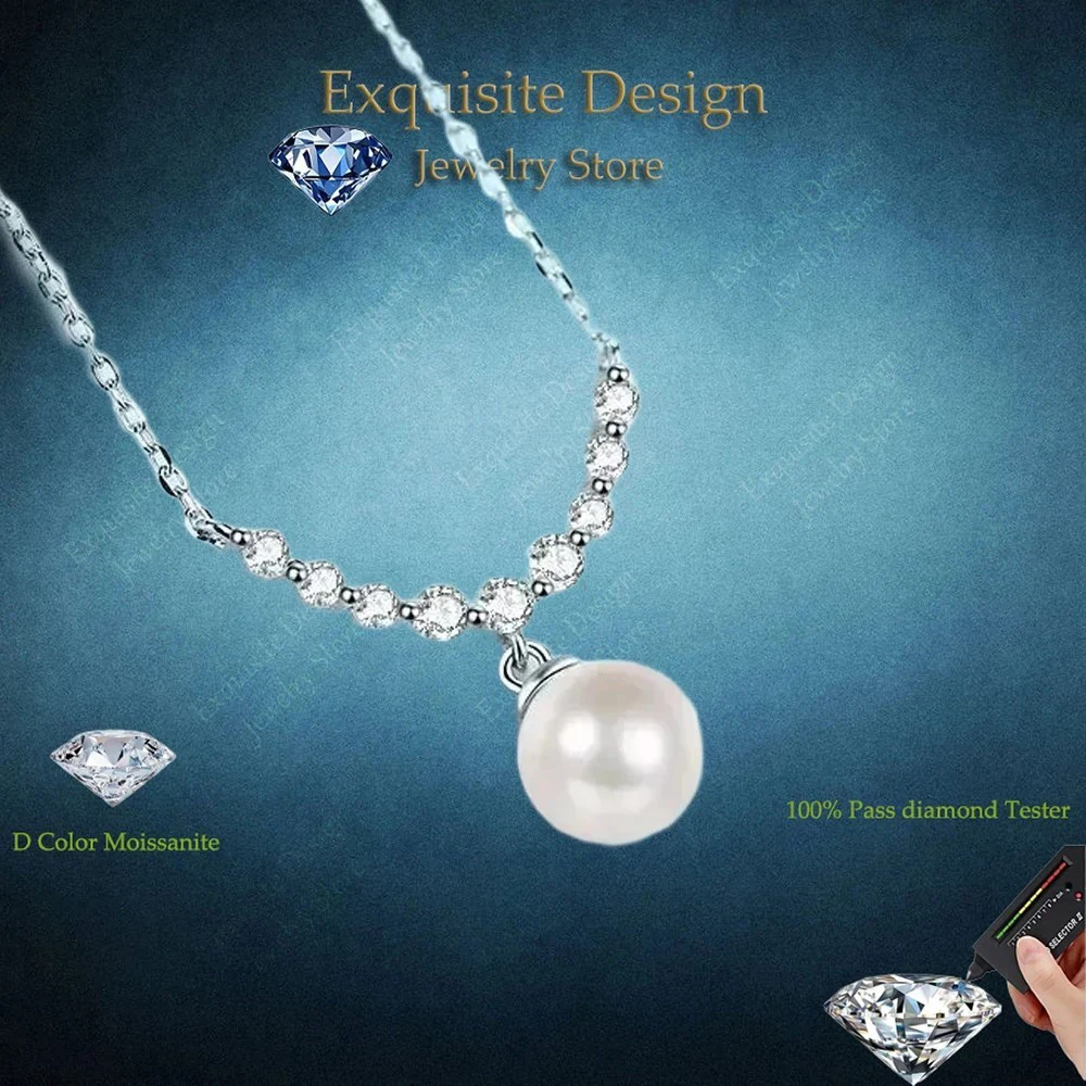 

Exquisite Design 0.36ct Moissanite Wedding Classic 8mm Natural Freshwater Pearl Pendant, PT950 Platinum Necklace for Women
