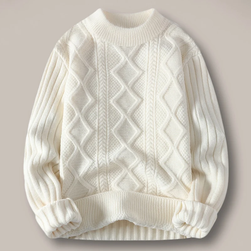 

Men's Thiened Knitted Sweater f High Collar Loose Fitting Warmth Youthful Sle Casual Wear Polyester Nylon Blend