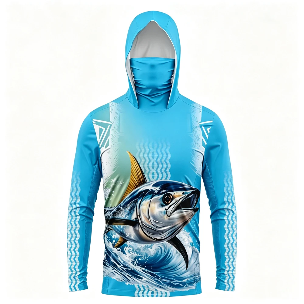 Fishing Mask Sun Protection - Kemeja Pancing Pria Lengan Panjang Berkerudung