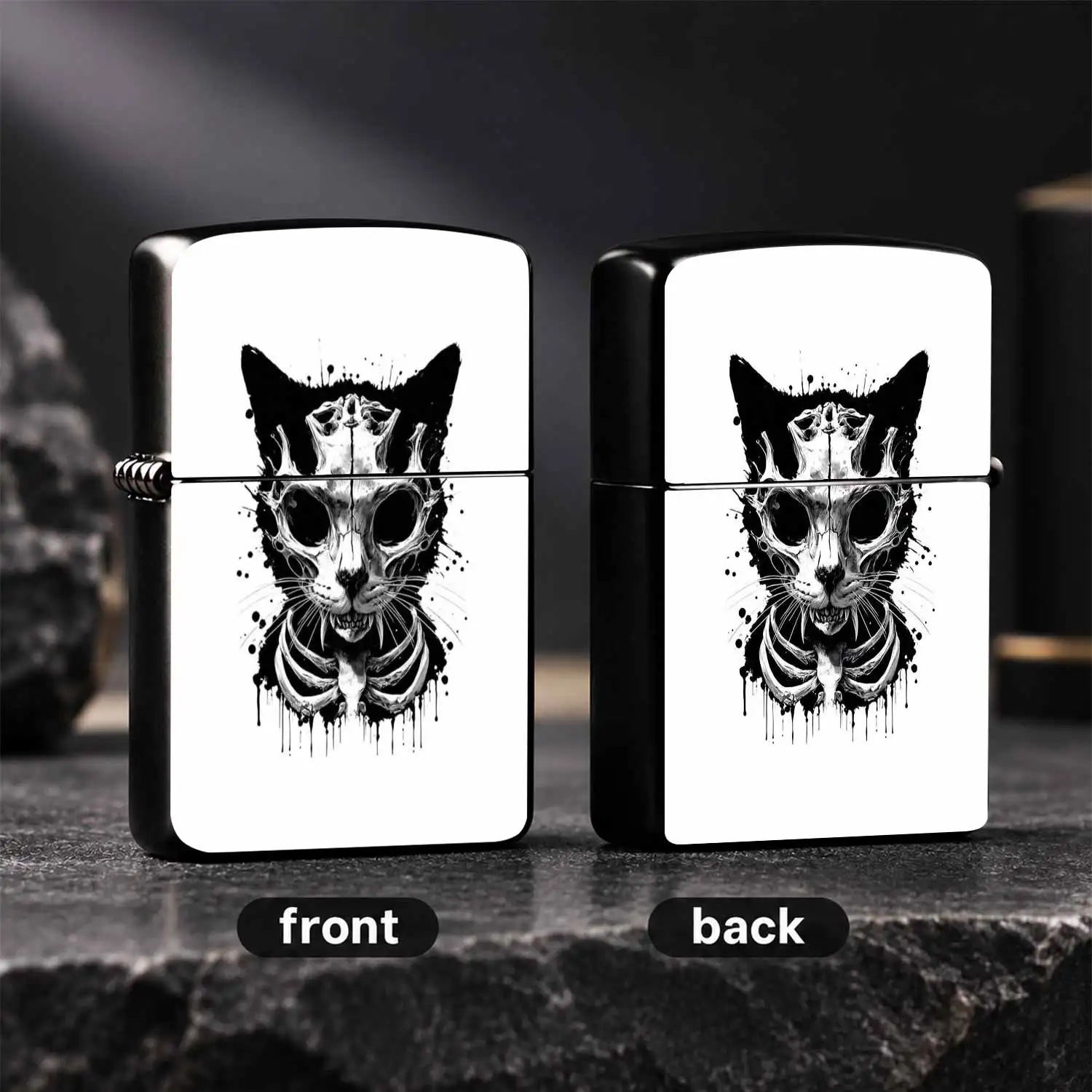 Dark Style Skeleton Cat Art Styling Portable Lighter, Trendy Ink Splatter Bone Cat Design Lightweight Ignition Tool, Unique Niche Vibe Accessory, Multi-Scenario Practical Daily Gift, Perfect Art Peripheral For Personal Use And Gifting A Hum