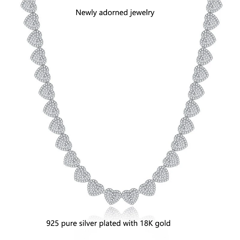 

A beautifully crafted and fashionable pure silver necklace featuring a D-color 1.2mm full moissanite round heart-shaped pendant,