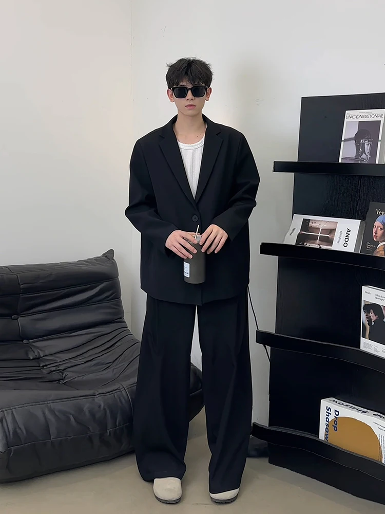 

Pure Bla Casual Men's Suit Jaet Spring Autumn Korean Sle oulder Pad Formal Wear M Model Outfit DK orm