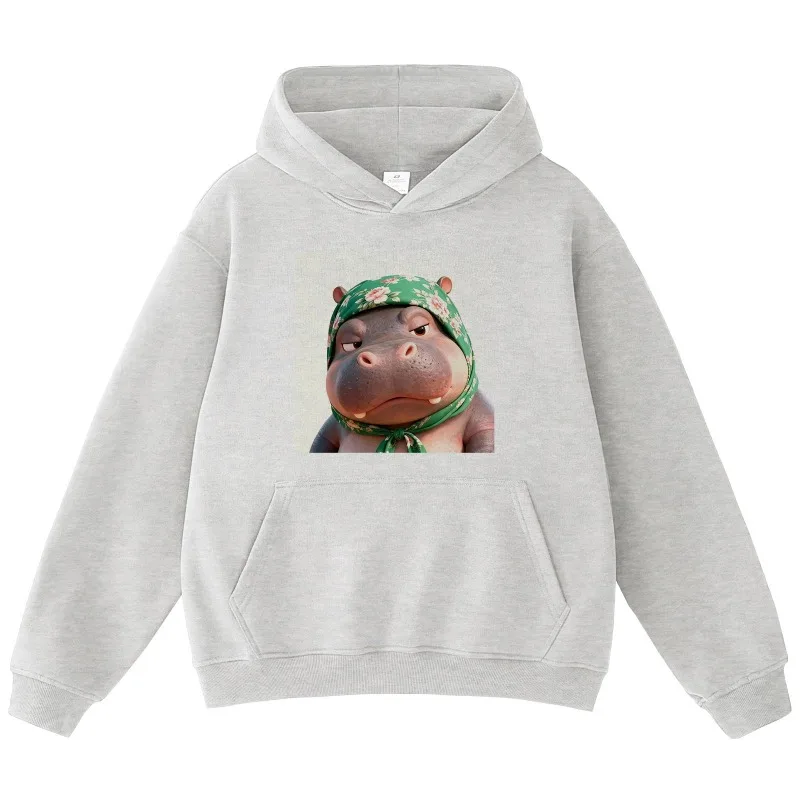 Felpa con cappuccio stampata divertente ippopotamo Felpa unisex oversize casual streetwear grafica a maniche lunghe Felpa leggera da indossare ogni giorno autunnale