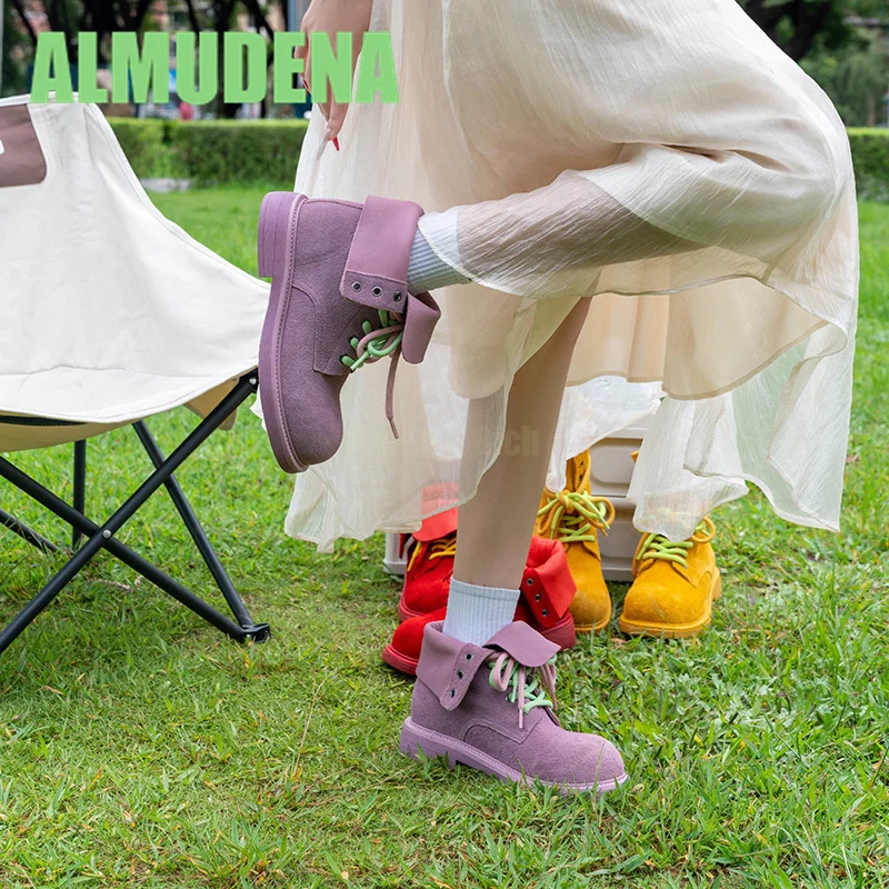 الرجعية جولة تو الجبهة الدانتيل يصل أحذية قصيرة في لون الحلوى المضادة للانزلاق البقرة المدبوغ النمط البريطاني الارتفاع زيادة حذاء كاجوال