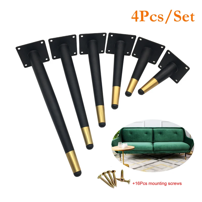 4Pcs Furniture Table Legs Load 800KG Metal Tapered Sofa Cupboard Cabinet Leg Feet H:10/12/15/20/25/30/35CM With Mounting Screws