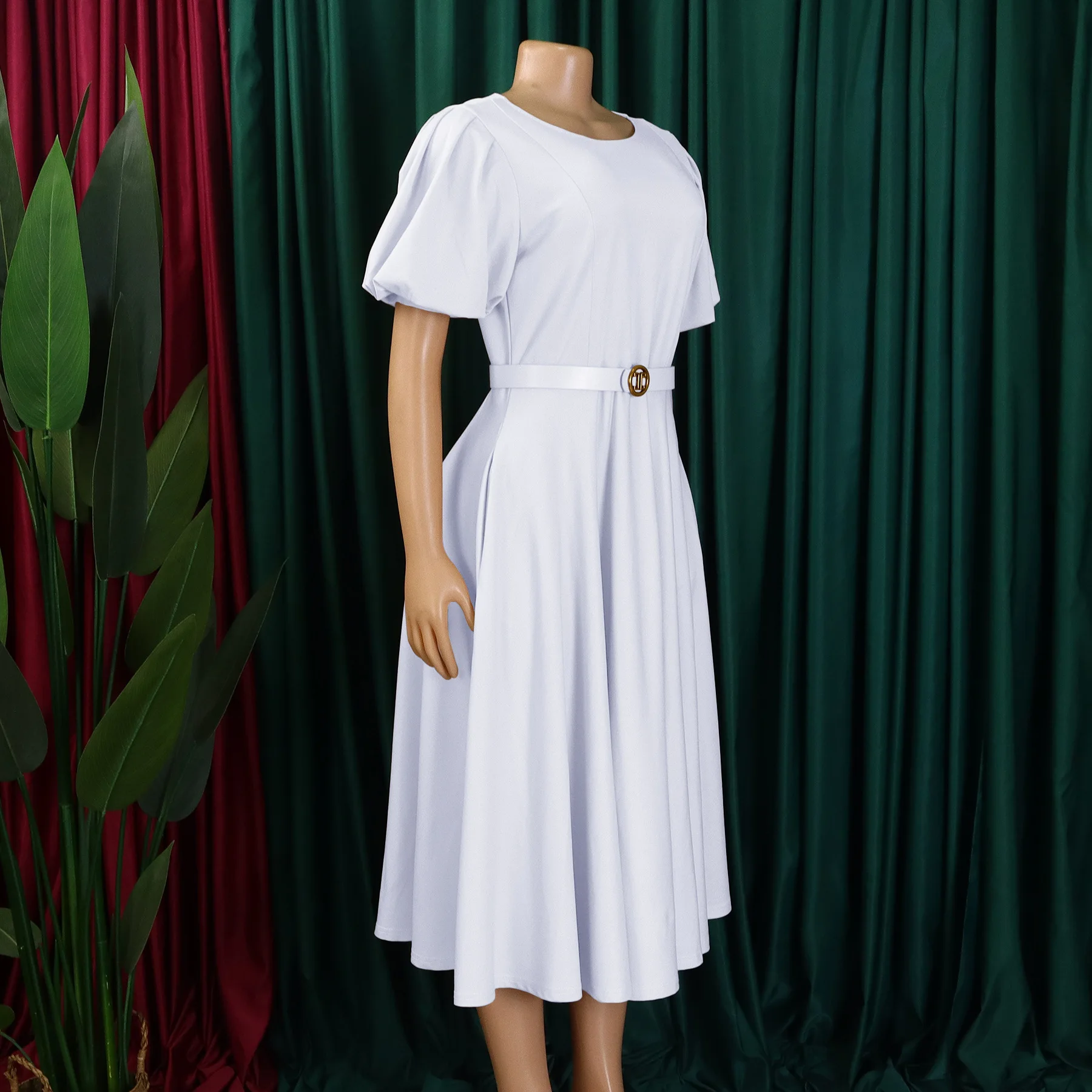 White Dress Women Long Dresses A Line Vestidos Streetwear High Waist Puff Sleeve Belt Elegant Y2k Party Wedding Summer 2025