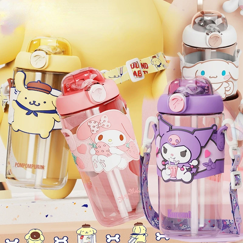 New Sanrio Drinkware Kids Cup Genuine Hello Kitty Kuromi My Melody Children Water Cup with Straw Schoolgirl Kettle