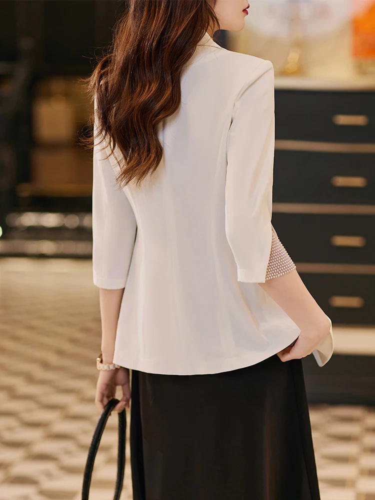 Fashion Female Blazer Women Ladies White Black Single Button Half Sleeve Business Work Wear Formal Jacket Coat For Spring Summer