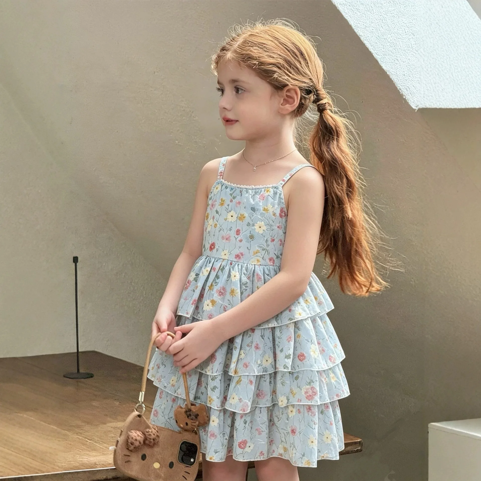 Girls Floral Camisole Cake Dress Summer New Sweet Princess Dress for Children Baby Sleeveless Floral Dress