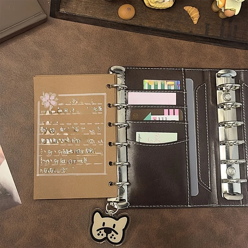 

Винтажный коричнево-черный блокнот с 6 отверстиями, съемной обложкой-биндером, пустыми внутренними страницами формата А7, креативный ежедневник для творчества и записей