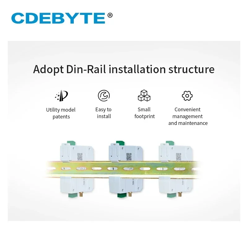 433MHz RS485 ModBus Wireless Data Transmission Digital Radio 20dBm GFSK Long Range 1km Din-Rail Prevent Fire Module SMA-K