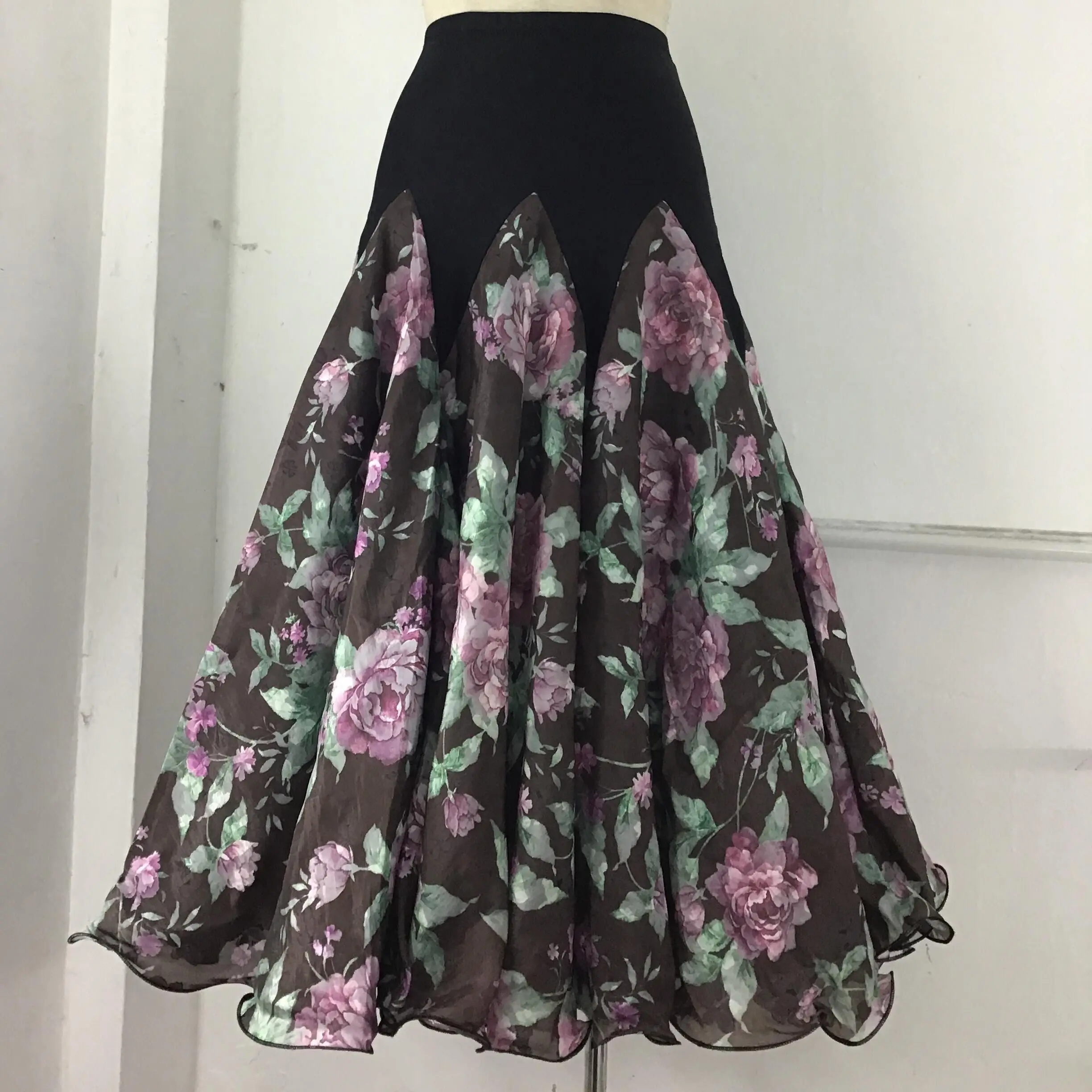 

New Standard Flower Printing Ballroom Dance Skirt Women Waltz Dancing Wear Long Skirts Customize Size Modern Dancewear DL5267