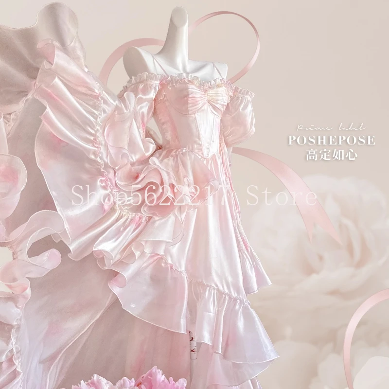 Original High Quality Fairy Dress Elegant Ruffles Off Shoulder Long Sleeve Princess Dress Irregular Large Bow Trailing Dresses
