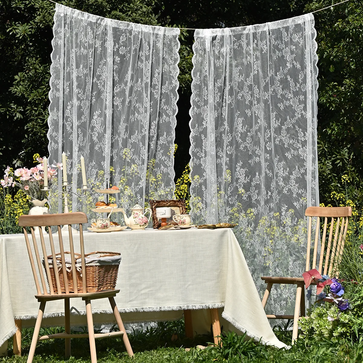 Curtain Black Lace Living Room Window Curtains Floral Jacquard Romatic for Bedroom 2 Panels Drape French Style Sheer Treatment