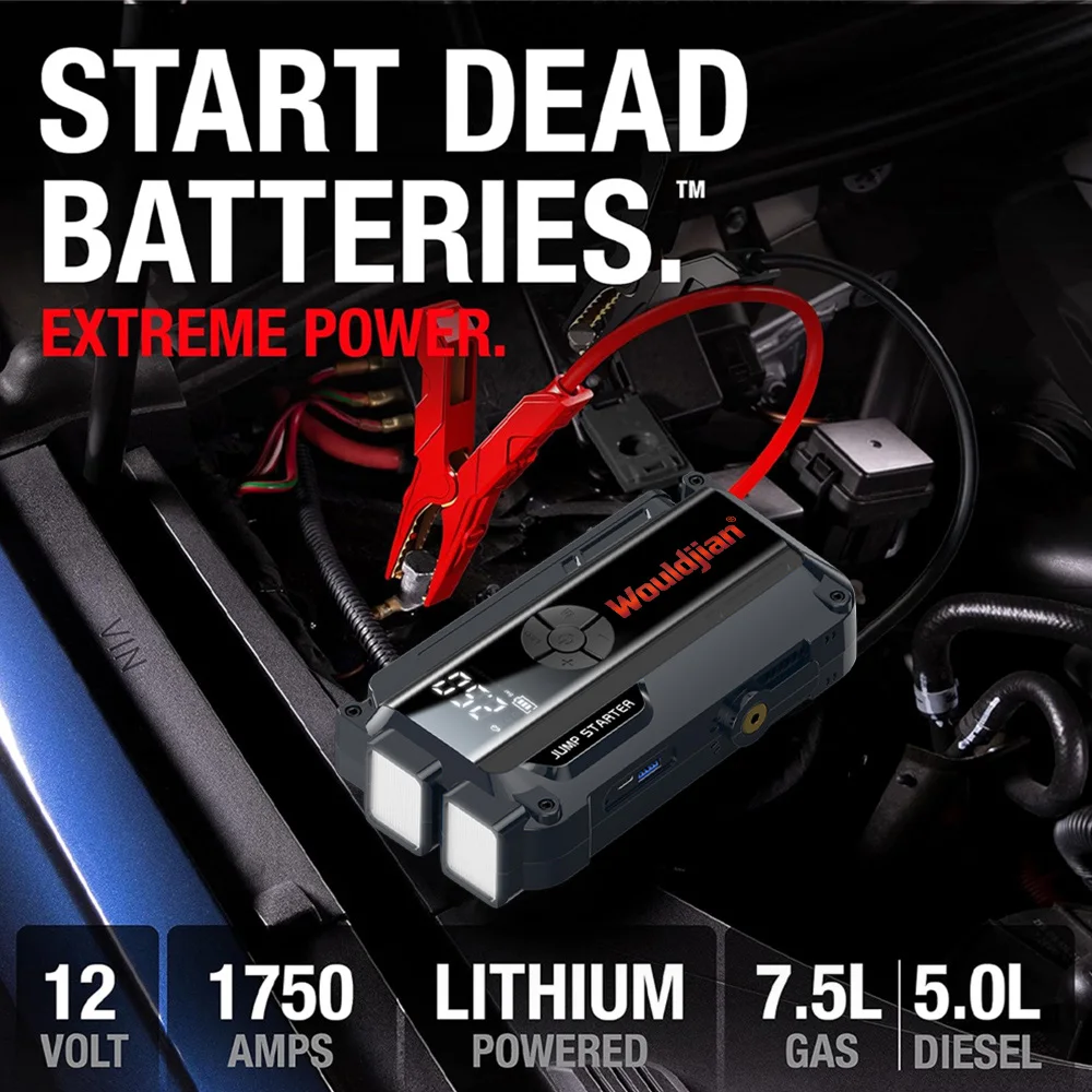 Compact Car Jump Starter with 150PSI Air Pump, 12V Portable Emergency Power Bank for Daily Vehicle Roadside Rescue