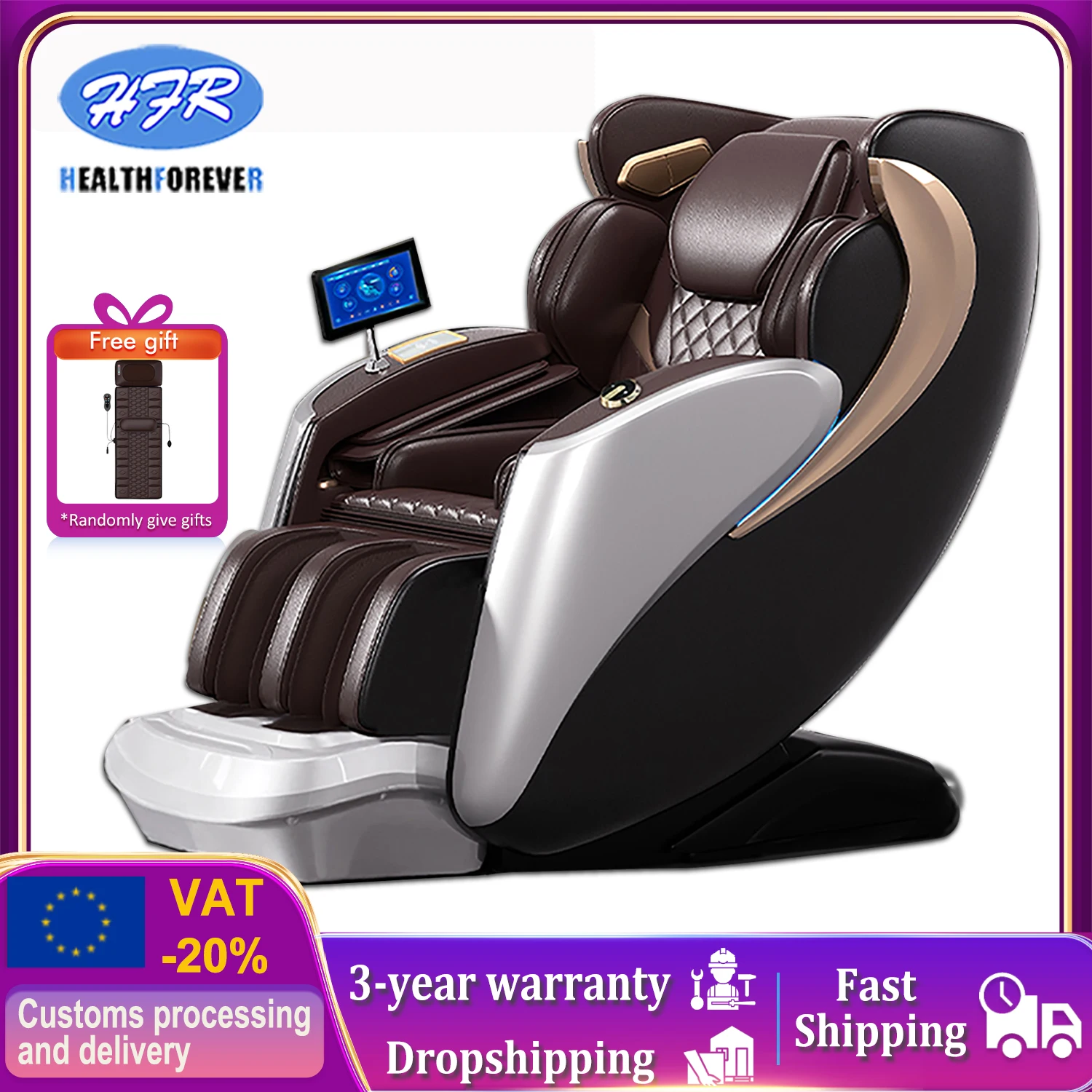 3 year warranty massage chair full body 6d zero gravity 2025 3D and 4D Dual Manipulator SL Track  Thai Stretch  massage chair