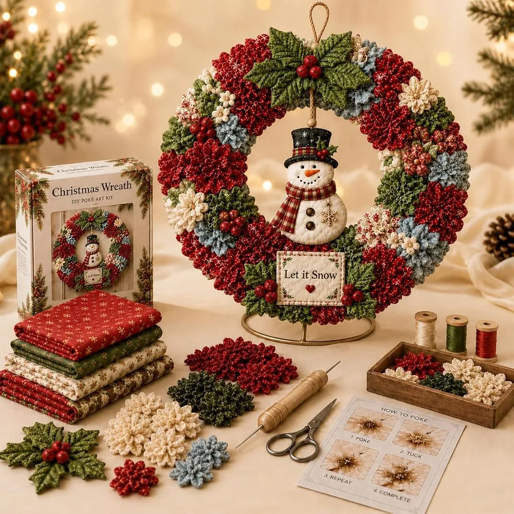 3D Fabric Poke Wreath DIY Kit Christmas Wreath Making Craft Kit Santa 2026 Christmas Atmosphere Decor For Adults Front Porch
