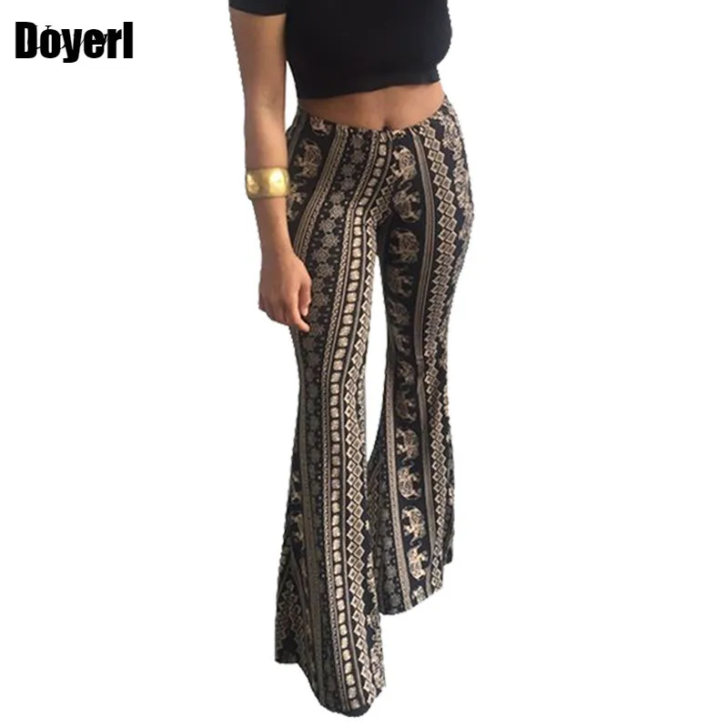 Boho Flare Broek Vrouwen Bohemian Fashion Loose Lange Broek Tribal Afrikaanse Print Wijde Pijpen Broek Bell Bottom Leggings Hippie Broek