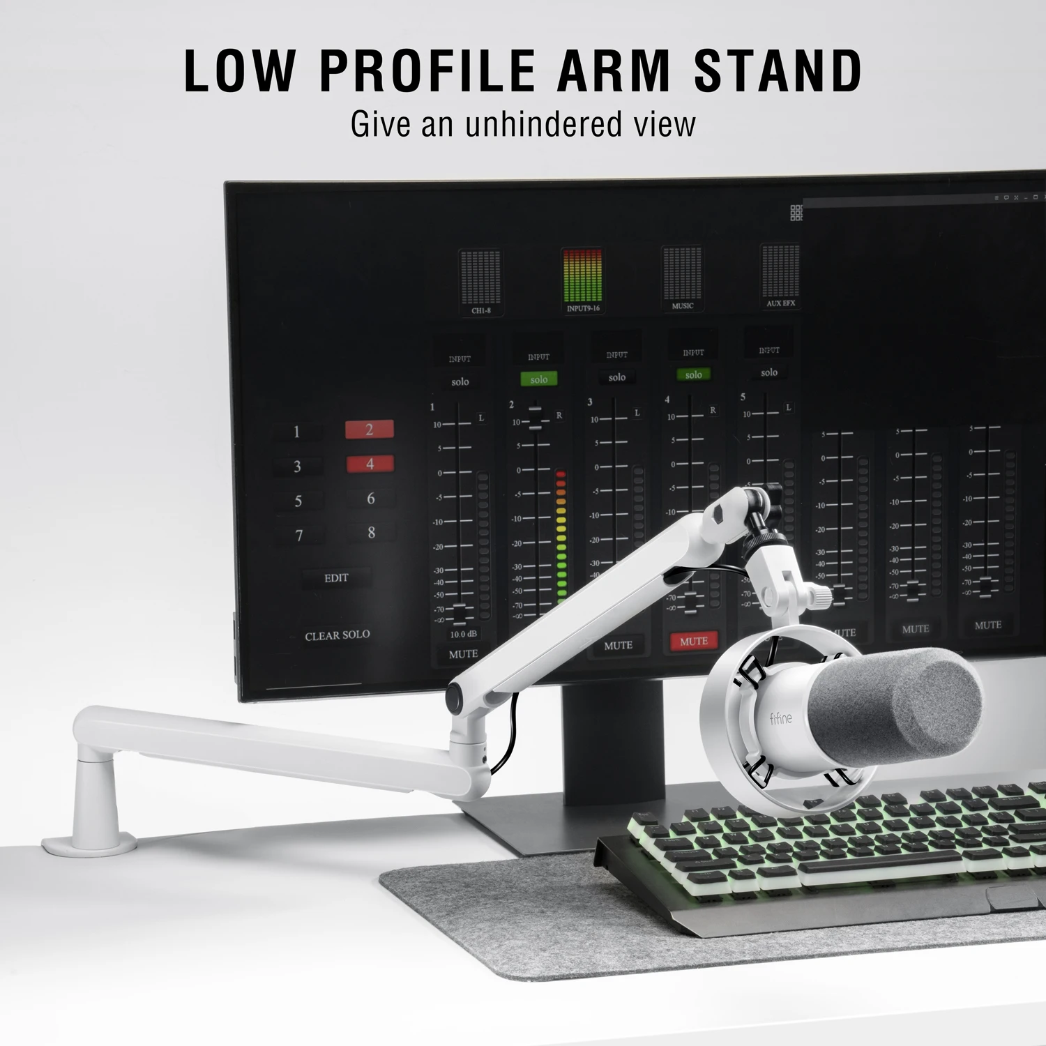 FIFINE Microphone Boom Arm, Adjustable Low Profile Mic Arm with 