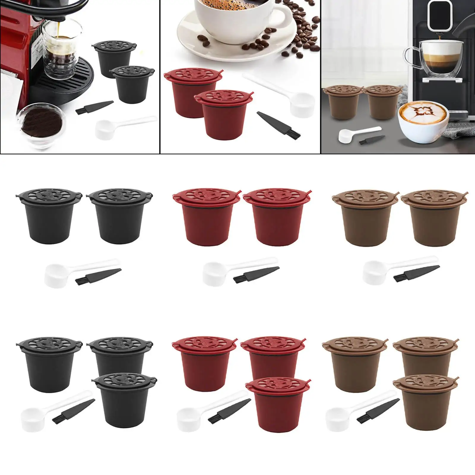 Refillable Reusable Capsules Filter Cups for Coffee Maker Espresso Machine Accessories Stainless Steel Mesh Spoon Brush