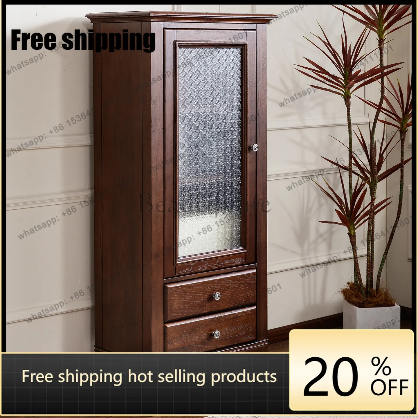 

XX simple and beautiful all-solid wood side cabinet against the wall, large-capacity drawer, dish storage cabinet