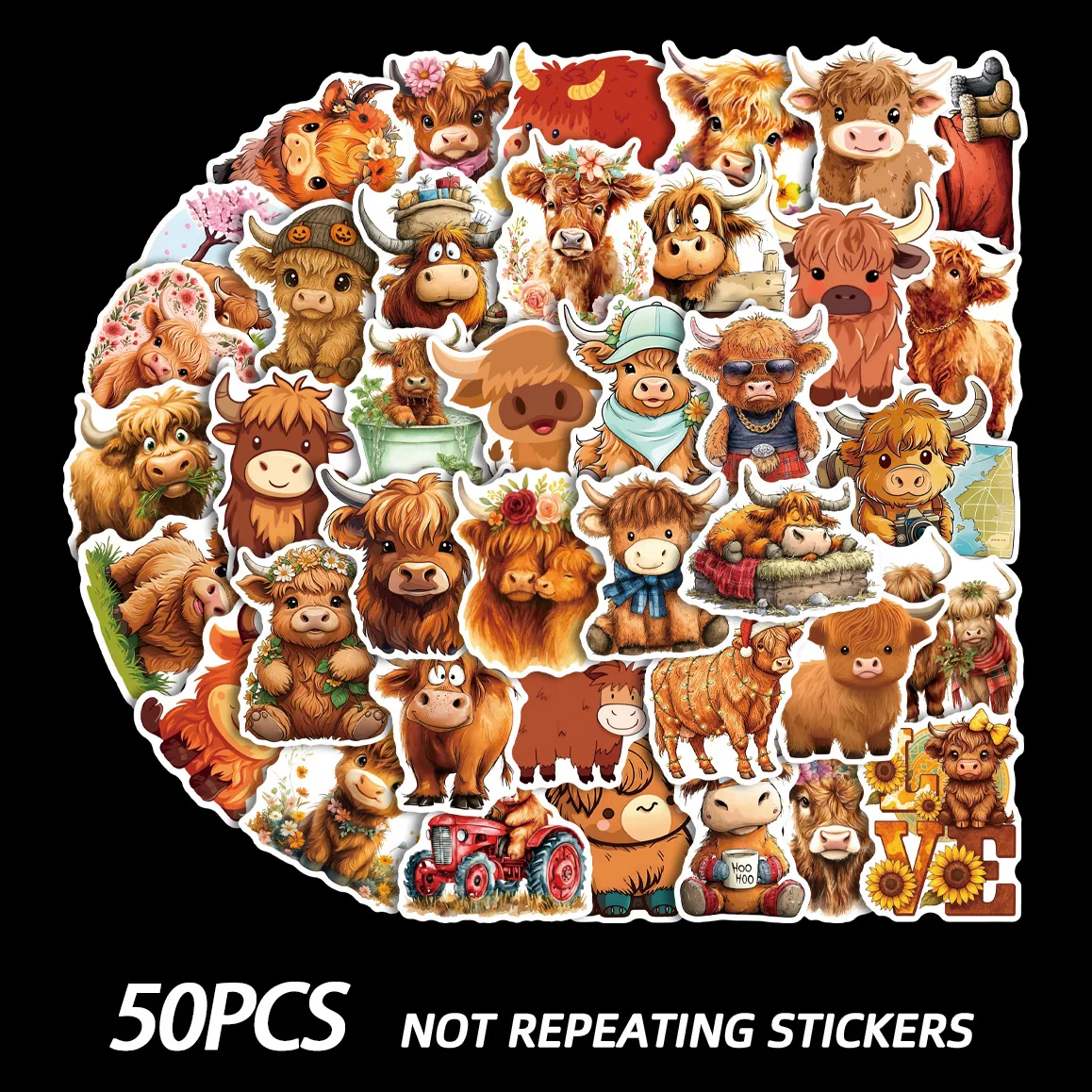 

50PCS Cute Yak Stickers Cartoon Image Animal MEME Daily Decorative Luggage Phone Case Hand Account Waterproof Sticker Kids Toy