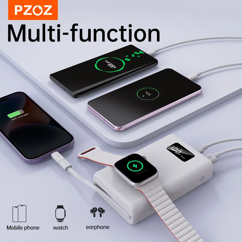 PZOZ 22.5W Power Bank 20000mAh Portable Type C QC PD Fast Charging Powerbank External Battery For iPhone iWatch Wireless Charger