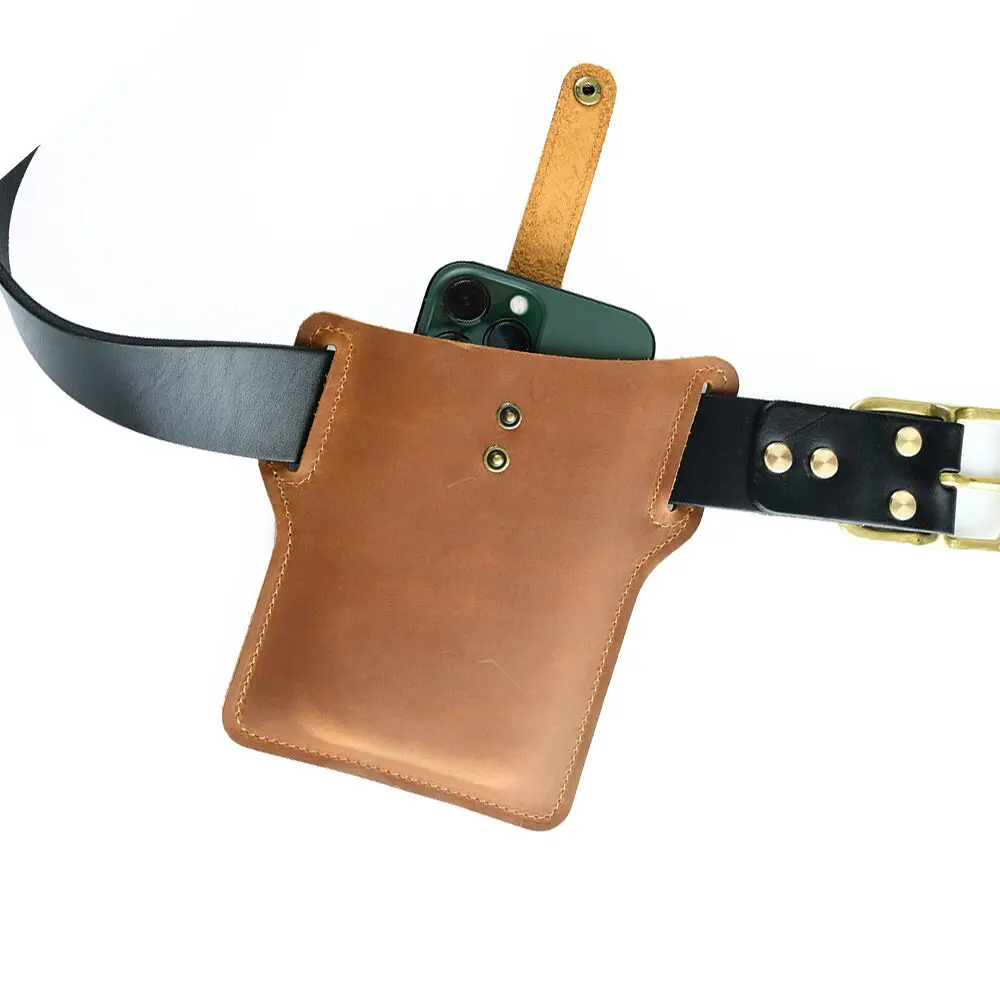 Bumbag Crazy Horse Leather Retro Phone Waist Bag Ultra-thin Men's Belt Hanging Outdoor Sports Phone Bags Anniversary Gifts view 5