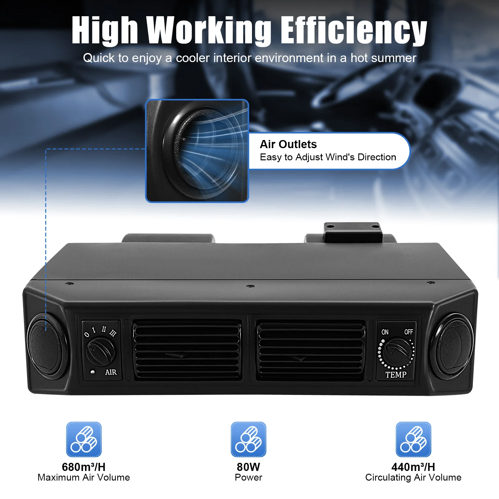 Truck Air Conditioner Evaporator, 12V Underdash AC Evaporator Unit, Truck Mounted Air Conditioner - 32 Aluminum Tubes, 3640 Kcal/h, 80W All-Copper Motor, 680 m³/h Max Airflow, 3-Speed Fan, Adjustable 37.4-46.4℉, for Truck RV Van