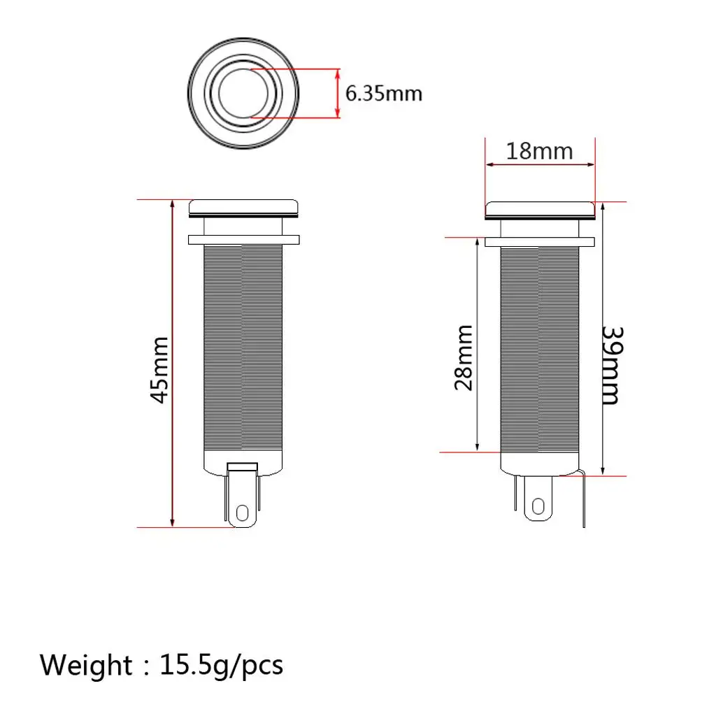 Guitar Input / Output Stereo Cylinder Flush-mounted Socket Suitable for 12 Mm