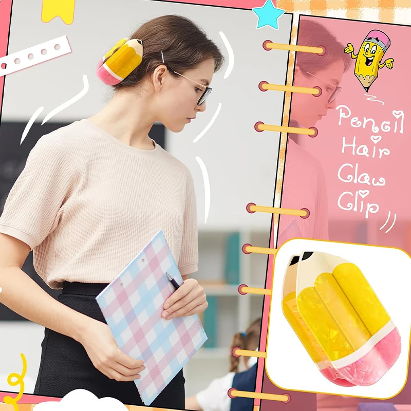 Women's pencil hair claws, cute cartoon hair accessories, fun teacher gifts, hair accessories for the back of school season