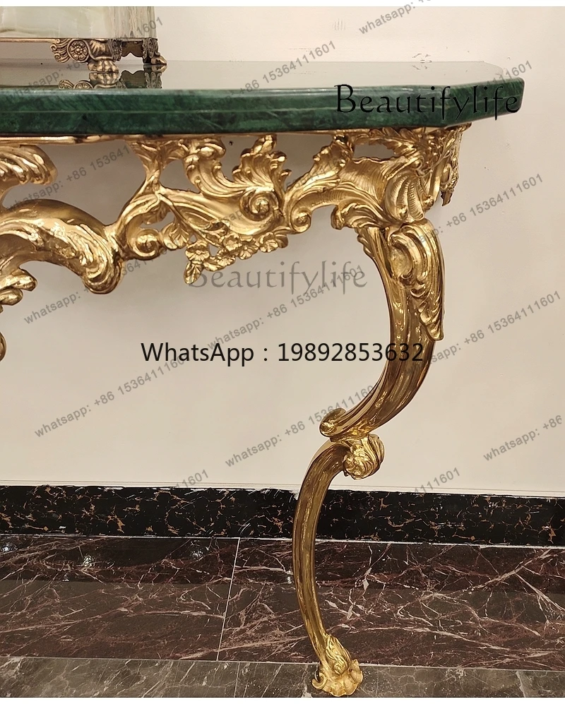 LYY Baroque retro European Italian all-copper entrance table, black and white root marble entrance table