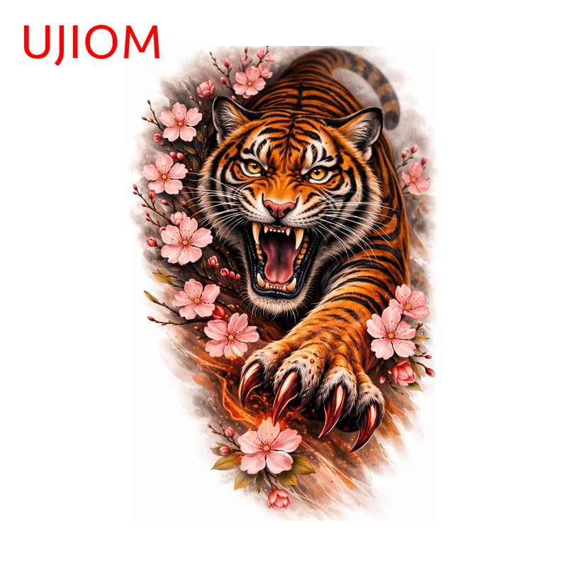 UJIOM Tiger Head with Flowers Tattoo Wall Sticker Attractive Bedroom Fridge Veneer Decal Sunscreen Waterproof House Accessories