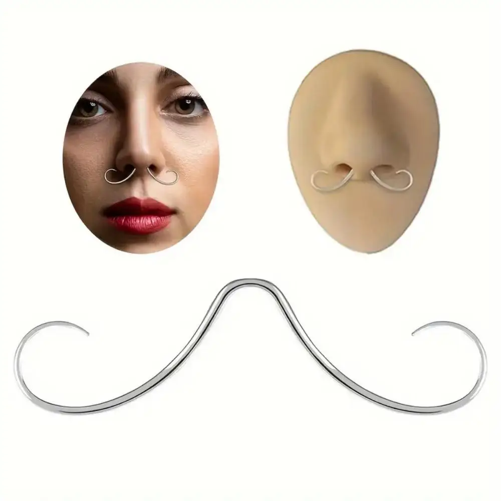 Y2K 16G 1.6mm Mustache Nasal Septum Cold Septum Ring 316 Surgical Steel PVD Plated Beard Nasal Septum Perforation KK